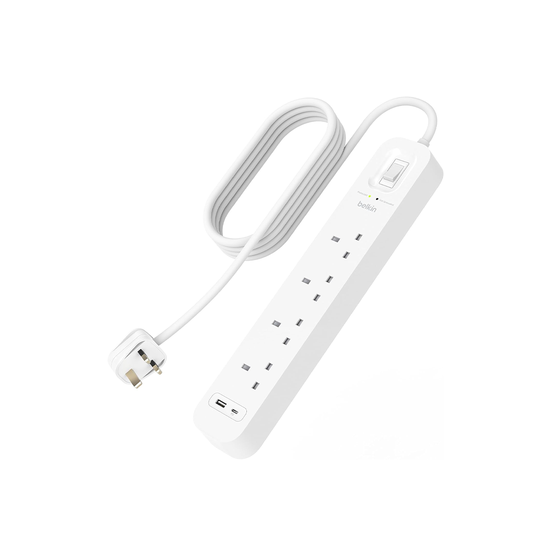 Belkin 4-Outlet Surge Protector Power Strip, Wall-Mountable with 4 AC Outlets, 2M Power Cord in Qatar Belkin 4-Outlet Surge Protector Power Strip, Wall-Mountable with 4 AC Outlets, 2M Power Cord in Qatar